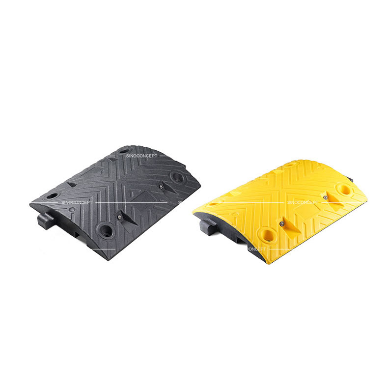 Parties centrales noire et jaune d'un ralentisseur de vitesse de 7 cm en composite plastique-caoutchouc.