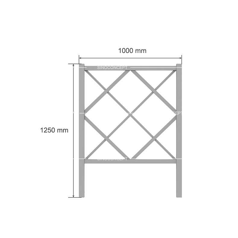 Dimensions barrière losange : largeur 1000 mm, hauteur 1250 mm.