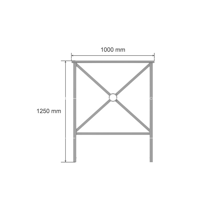 Dimensions 3D barrière Lisbonne avec traitement anti-corrosion et embouts métalliques, largeur 1000 mm, hauteur 1250 mm.