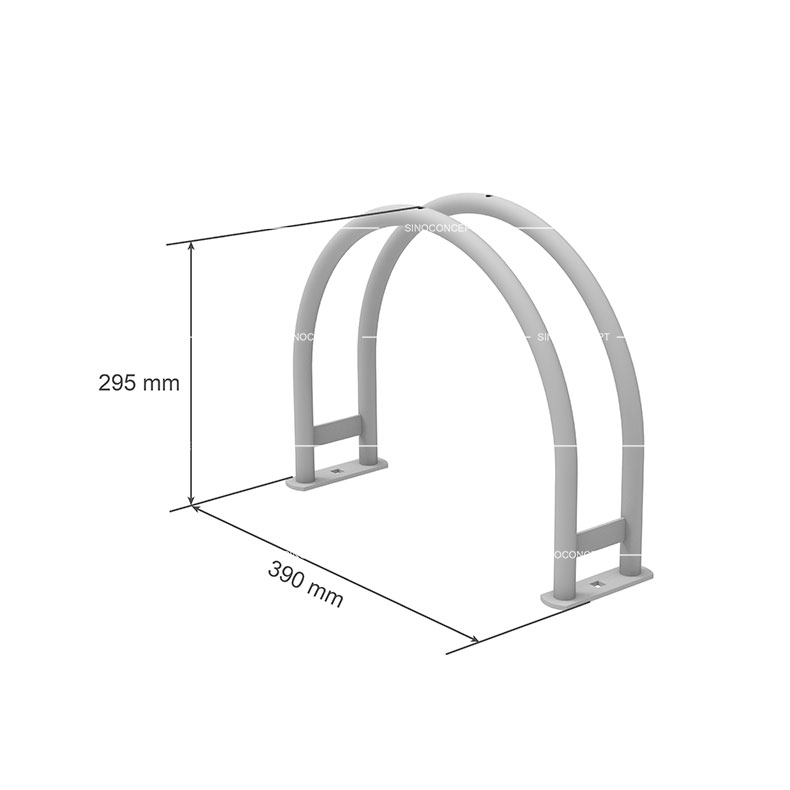 Dessin du râtelier pour vélo 5000 de type bas montrant les dimensions, y compris la hauteur et la largeur.
