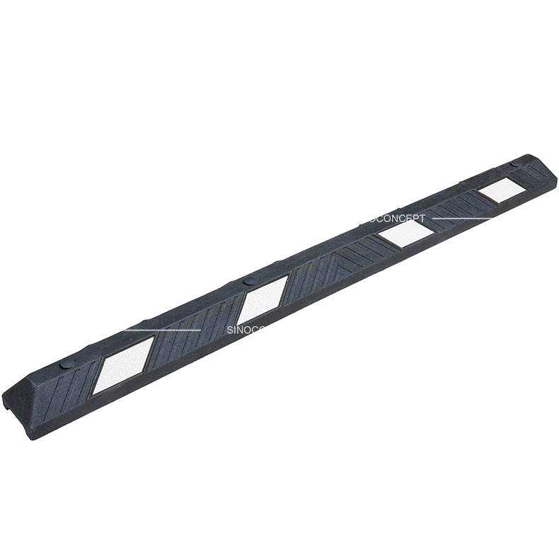Butée de stationnement de 1830 mm avec film réfléchissant blanc, idéale pour des installations nécessitant une visibilité maximale.