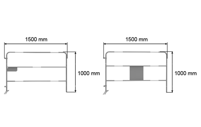 Dimensions barrière de chantier, barrière de signalisation rouge et blanche.