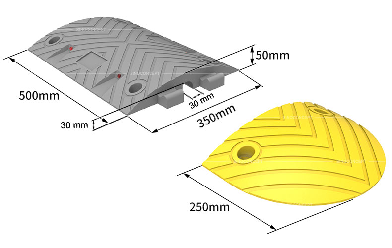 Dimensions d'un ralentisseur de chaussée de 5 cm modulaire avec surface striée et sablée